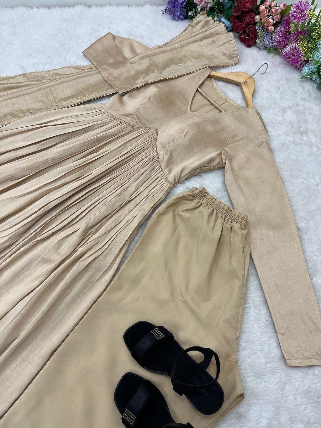 Premium Chanderi Cotton Party Wear Gown Set #211