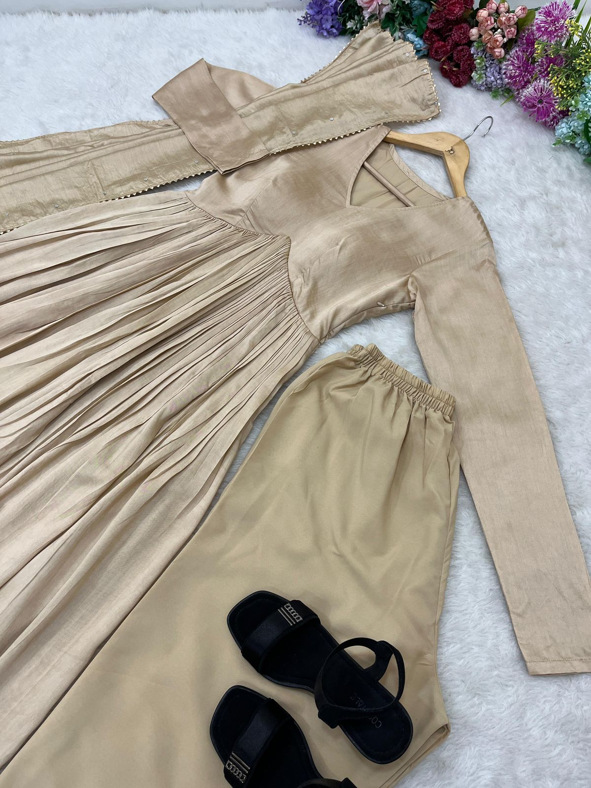 Premium Chanderi Cotton Party Wear Gown Set #211