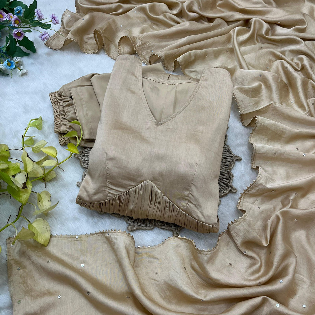 Premium Chanderi Cotton Party Wear Gown Set #211