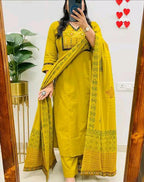 Rayon Slub Party Wear Kurti With Dupatta & Bottomwear #202