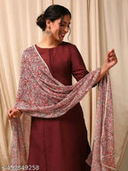 Trendy Cotton Kurta With Printed Dupatta Set #220