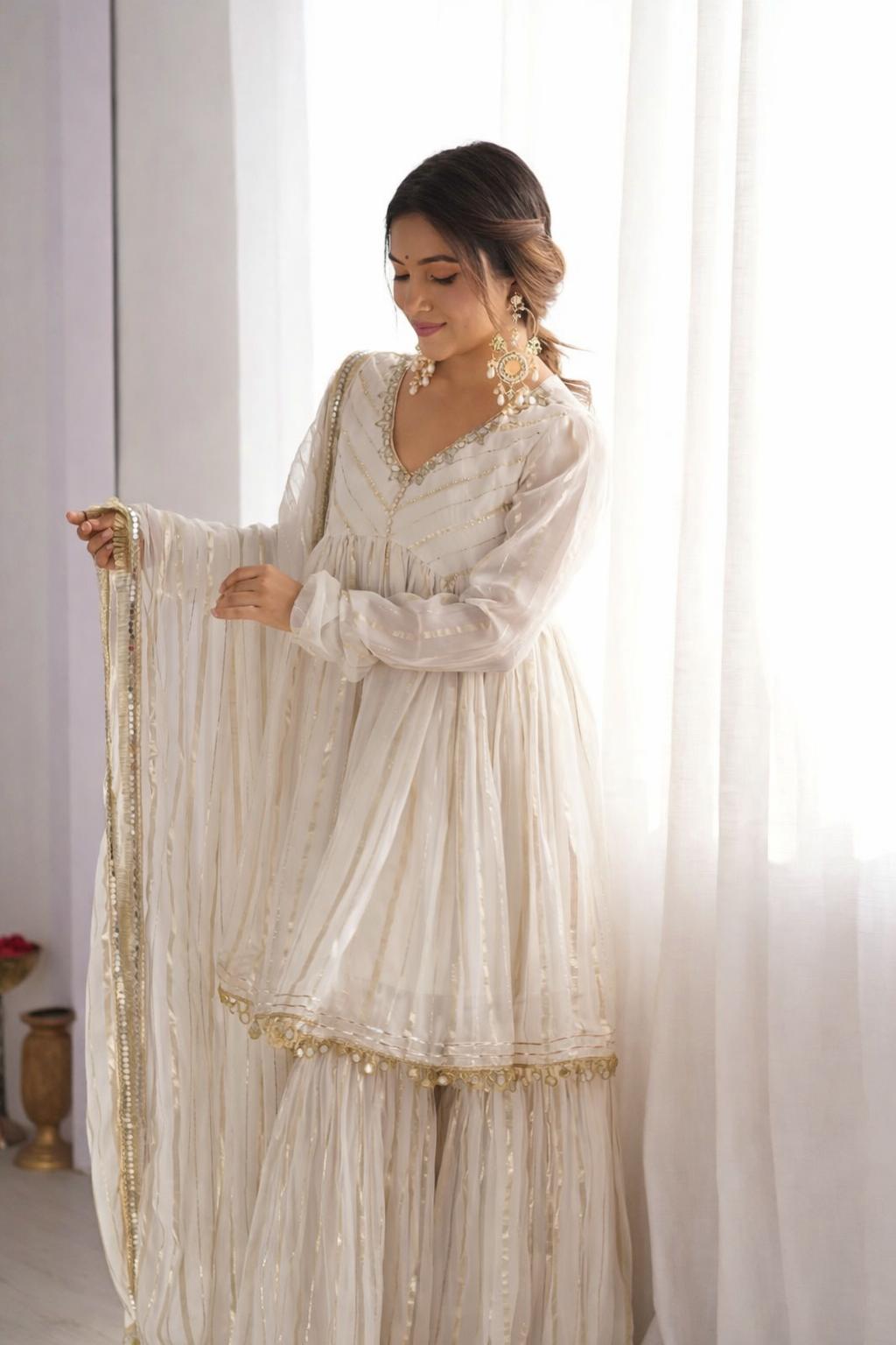 Chanderi Silk Panelled Kurta with Sharara & Dupatta #238