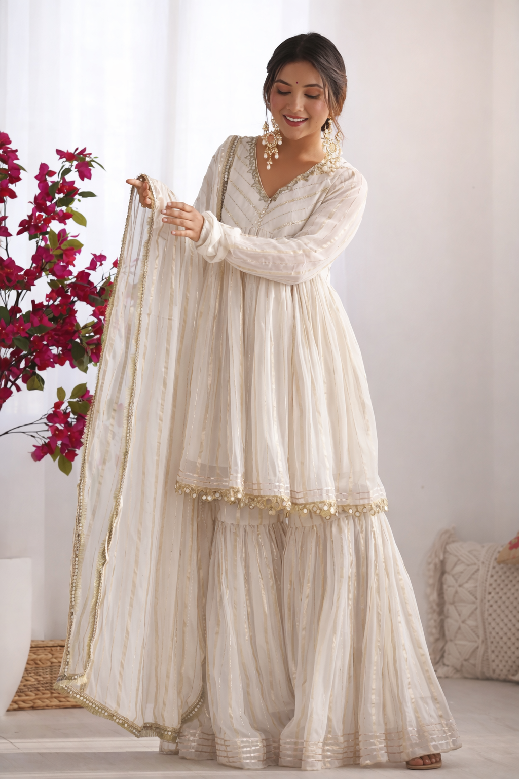 Chanderi Silk Panelled Kurta with Sharara & Dupatta #238