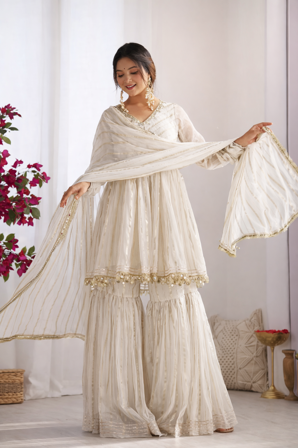 Chanderi Silk Panelled Kurta with Sharara & Dupatta #238