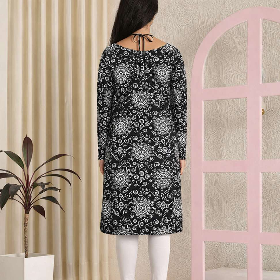 Valveera Black Printed Pure Cotton Asymmetric Kurta #241