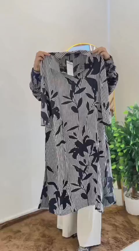 Women floral print cotton blend straight cut kurthi