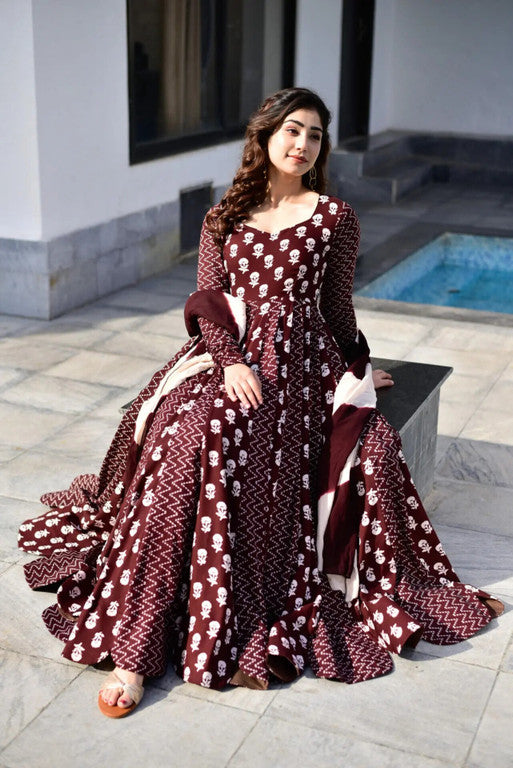 Rayon Anarkali Kurta With Attached Dupatta