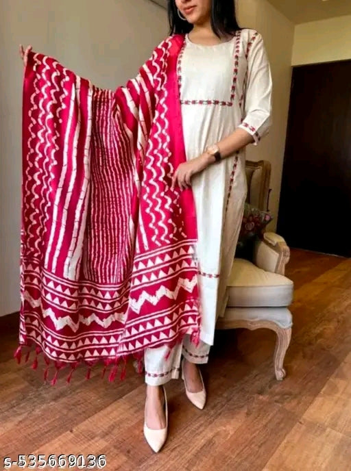 Three quater Sleeve Kurti set with Shawl